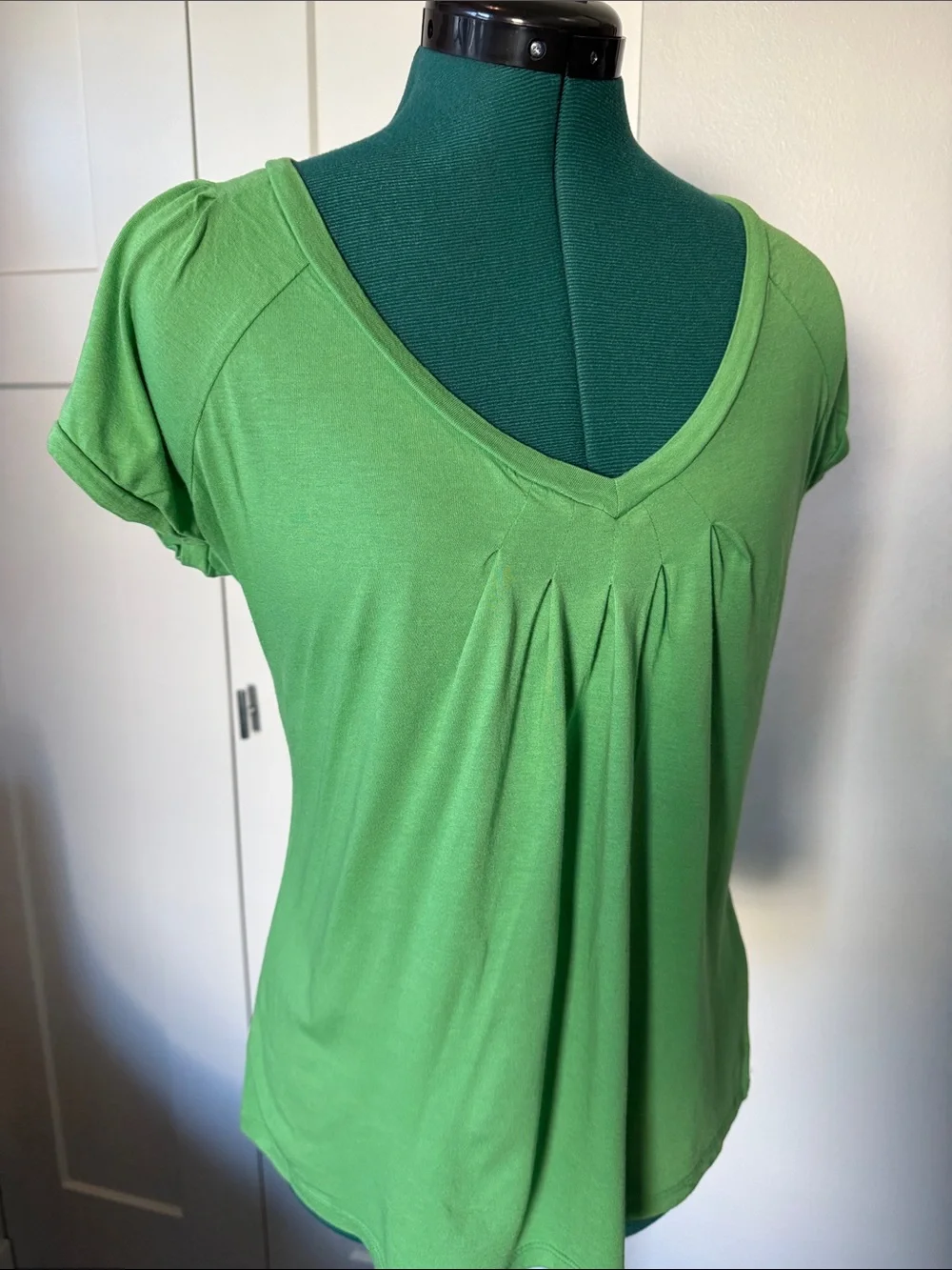 The Limited Bright Green V-Neck Pleated Short Sleeve Tee - Picture 3 of 4